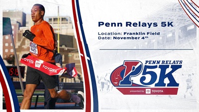 penn relays logo next to a young man running